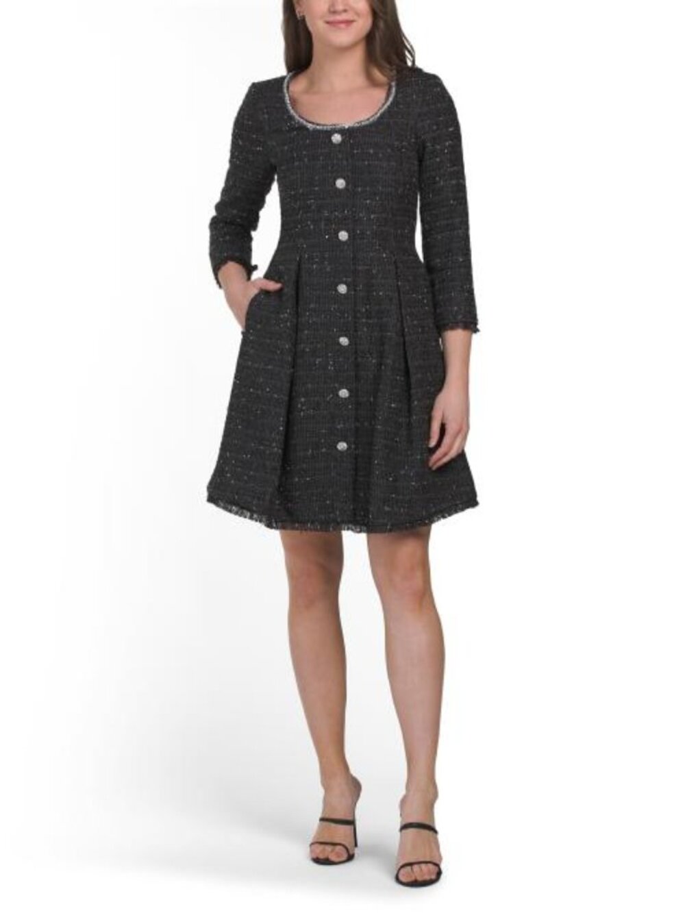 TAHARI ASL Boucle Sparkle Button Down Mini Dress